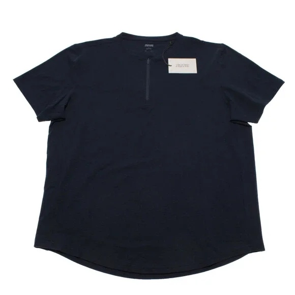 Orchard & Broome NWT Essex Short Sleeve Zip T-Shirt Size L in Blue Cotton Blend